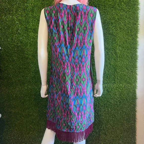 Vintage Missoni Silk Shift Dress Pink Green Blue Fringe Hem - Picture 2 of 7